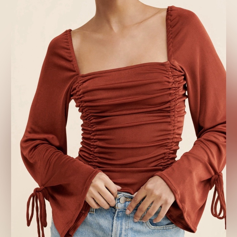 Free People Burgundy Ruched Long Sleeve Bodysuit - Picture 2 of 4